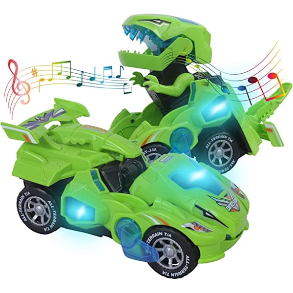 Transformers Toys For 3-6 Year Old Boys Dinosaur Toys With Led Light And Music Dinosaur Car Gifts For 4 5 6 7 Year Olds (Green)