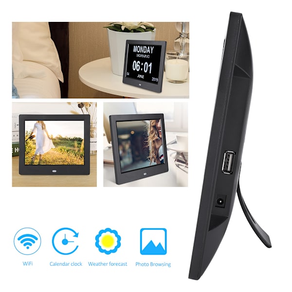 8 tums multifunktionell smart WiFi digital fotoram klocka väderprognos TFT 4:3 skärm