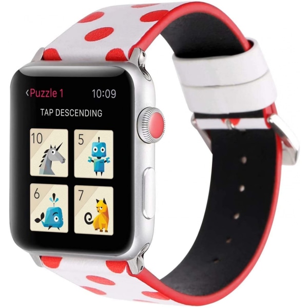 Kvinder Piger Søde Polka Dot Læderrem Kompatibel med Apple Watch Serie 6/SE/5/4 40mm og Serie 3/2/1 38mm - Hvid med Rød, 38/40mm