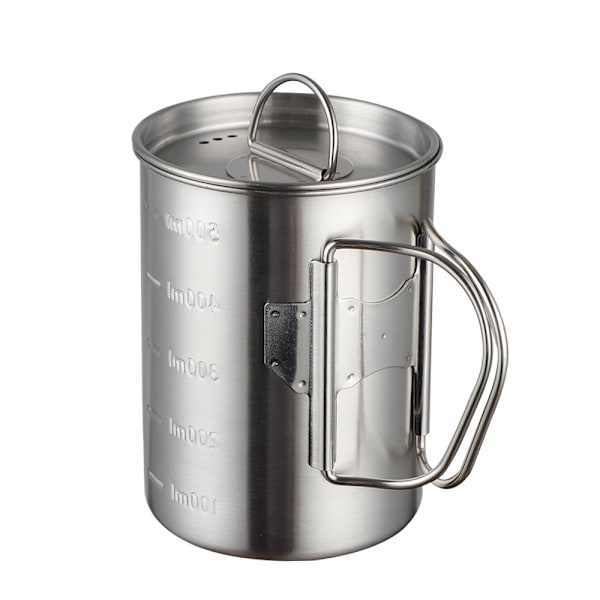 Utomhuscamping kopp i rostfritt stål camping servis vattenkopp med lock picknickkopp kokande vatten bergsklättring hopfällbar kopp äkta färg 500ml