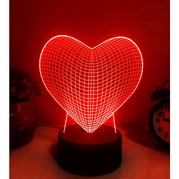 WJ 3D Kärleks Hjärta Nattlampa Illusion Nattlampa 16 Färgförändrande Bordsdekoration Lampgåva Akryl Platt ABS Bas USB-kabel Leksak