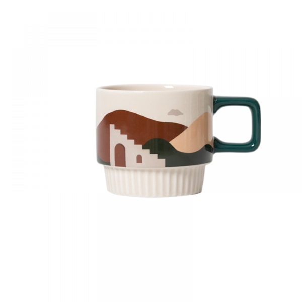 Kaffe kop, retro keramik krus, drikkekop, morgenmad, mælkekop, træk blomsterkop（#2）