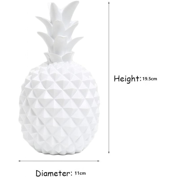 7,67 x 4,3 Tommer Elegant Ananas Formet Harpiks Sparegris Pengeboks Hjem Dekoration, Hvid