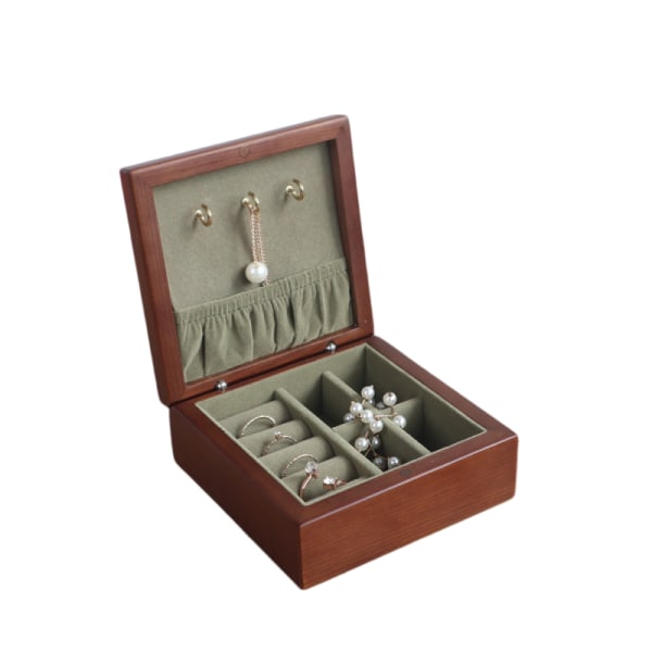 Smyckeskrin massivt trä Enkel bärbar smyckeförvaringslåda Reseörhängen Ring Halsband Smyckeskrin med krok
