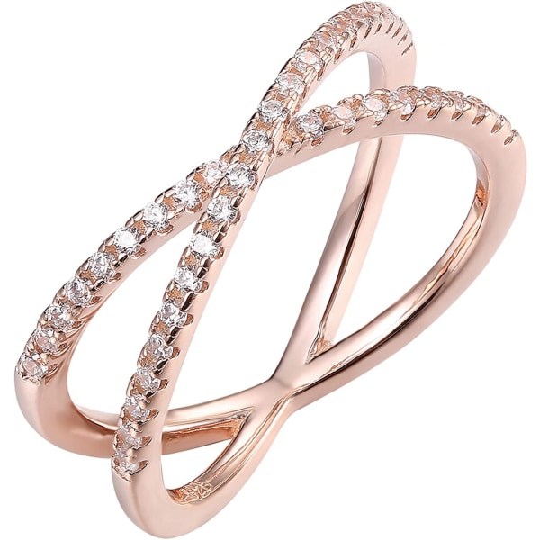 Guldpläterad X Ring Simulerad Diamond CZ Criss Cross Ring för kvinnor ---- Gold Rose ( Storlek 7 )