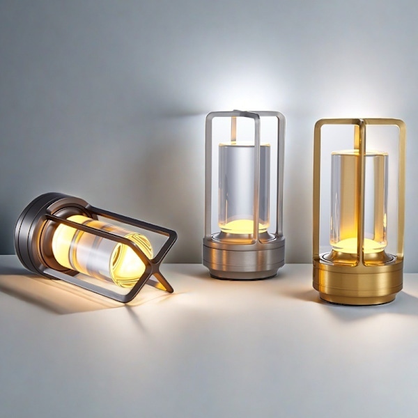 Portabel Metallbordslampa för Inomhus/Utomhusbruk, Uppladdningsbar Sladdlös LED-lampa, 3-Färgs Steglös Dimning Batteridriven Liten Skrivbordslampa silver