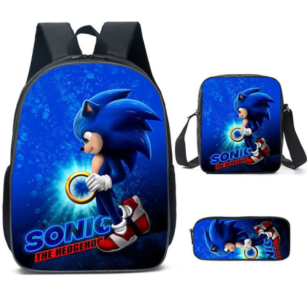 SONIC ryggsekk Sonic barneskole ryggsekk 3-delt anime tegneserie ryggsekk skulderpose pennpose Style 8 three-piece