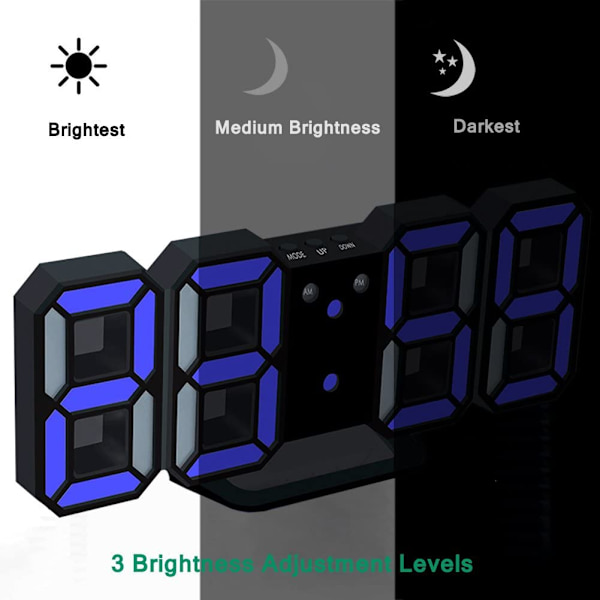 Elektronisk LED-väckarklocka [Uppgraderad version], klockan kan justera LED-ljusstyrkan automatiskt på natten (svart/blå)
