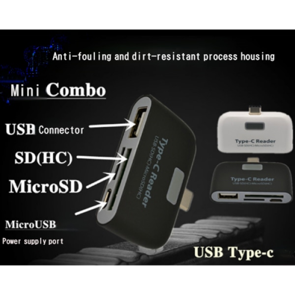 Ny USB3.1 typ-c HUB+TF SD mobiltelefon ype-c otg-kortläsare Svart