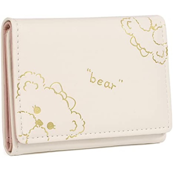 AVEKI Kawaii Wallet for Girls Cute Bear Card Holder Organizer Vegan Leather Trifold Women Purse, Bear Cover Beige