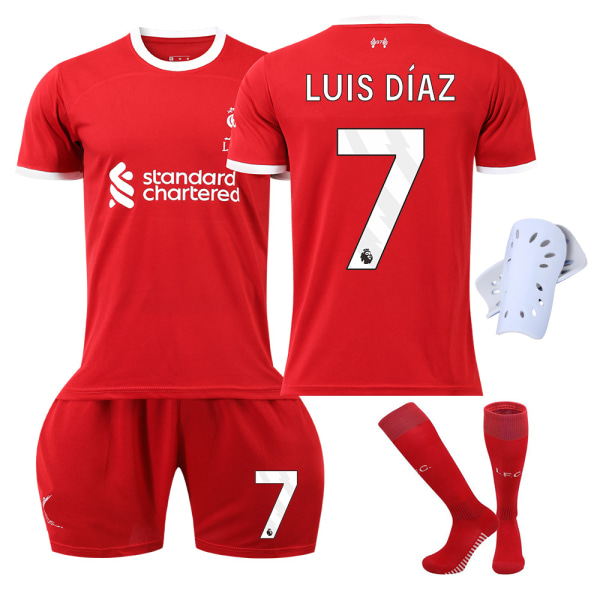 2023-2024 Liverpool barnedraktsett med sokker og knebeskyttere - nr. 7 LUIS DIAS #18 No.7 LUIS DIAS #18