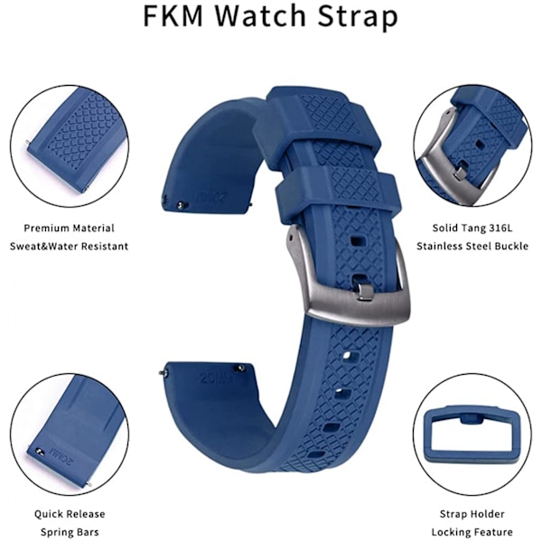 AVEKI Watch Bands 22mm Rustfritt Stål Spenne Hurtigutløsning Fluoro Gummi Watch Strap For Menn, Blå