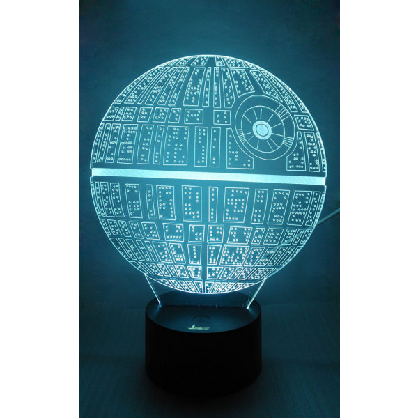 Dødsstjerne 3D nattlys LED illusjonslampe nattbord skrivebordslampe for Star Wars-fans, 7 fargeendrende lys med akrylplate