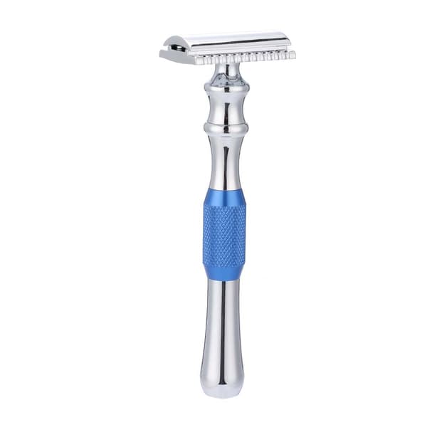 Man Shaving Razor Classic Double Edge Razor and Base Safety Shave (Blue Razor   Base)