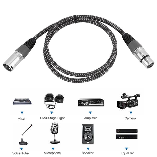 D-typ flätad XLR-kabel Mikrofon MIC ljudkabel Mixer anslutningskabel 1m (grå)