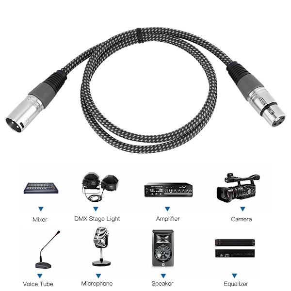 D-type flettet XLR-kabel Mikrofon MIC Audio-ledning Mixer-forbindelsesledning 1m (grå)
