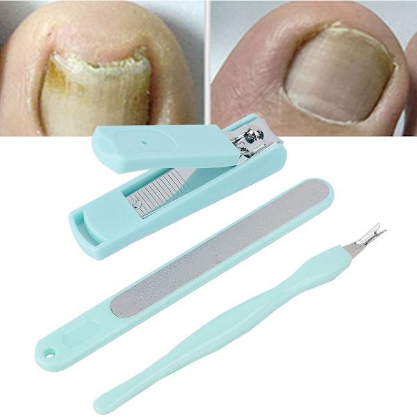 3 st rostfria nagelklippare + död hud gaffel + nagelfil manikyr pedikyr verktyg grön