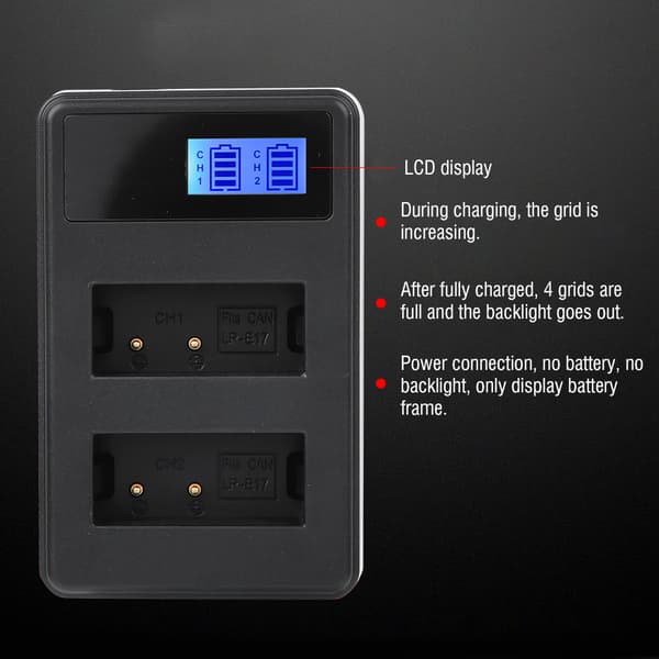 SEIVI LP E17 Kamerabatterilader USB Smartlader LCD Elektrisk Mengde Dobbel Spor