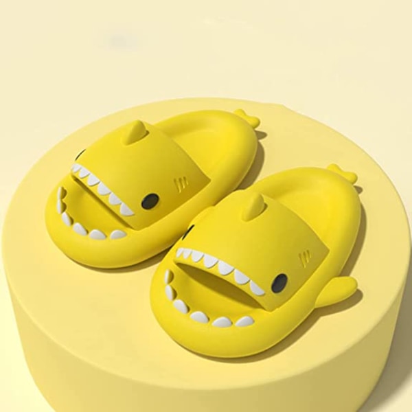 AVEKI Unisex Haj Slides Skridsikre Nyhed Åben Tå Sandaler Fashionable Søde Strand Tøfler Indendørs & Udendørs, Haj Gul, Størrelse: 36/37