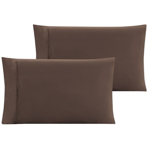 Set med 2 store ensfargede putetrekk i børstet mikrofiber (brun, 20 x 40 tommer)