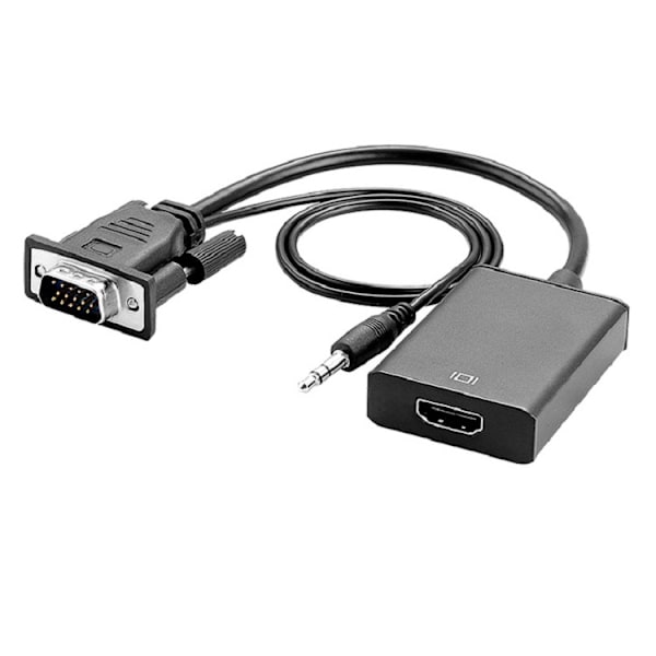 VGA til HDMI-kabelkonverter VGA hann til HDMI hunn datamaskintilkobling TV med lydkabelkontakt, 2-pakning