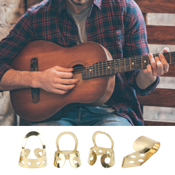 Finger Picks Metall Justerbar ihålig 3 st pekfinger 1 st tumme Banjo Gitarr Ukulele Delar (Guld)
