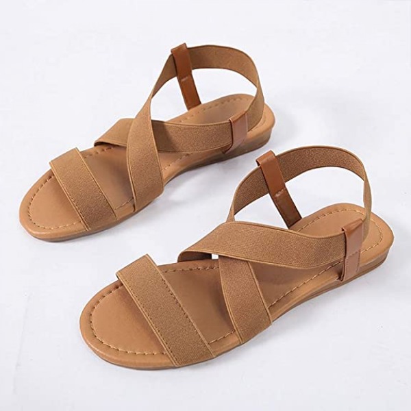 Elastiske søte flate sandaler for kvinner Casual sommer strand sko sandal ferie reise gladiator sandaler ------ Brun（Størrelse 41）