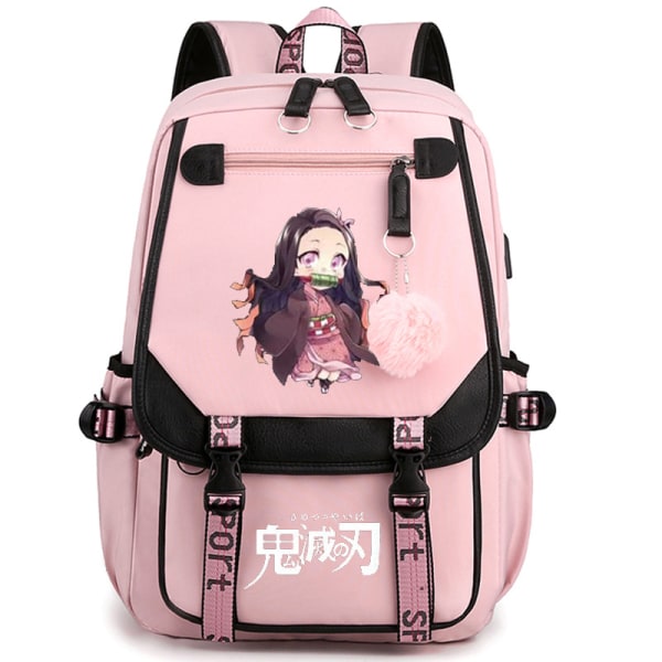 1 stk. Demon Slayer Anime Hero Prints Nylon Rygsæk, Stor Kapacitet Multi-funktionel Rygsæk Til Skole, Arbejde, Vandring, Shopping, Rejser