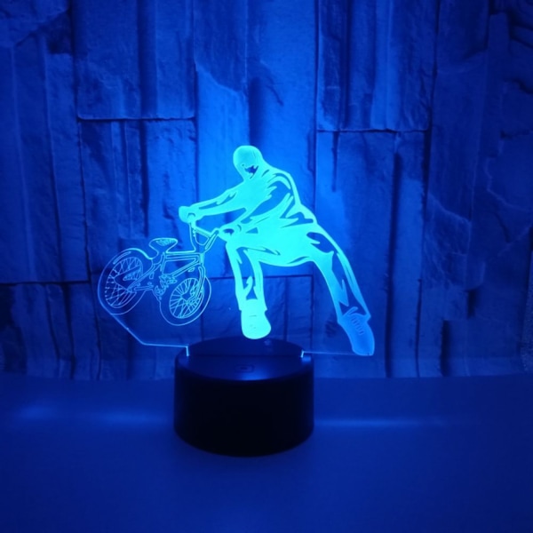 JUSTUP Ride a Bike 3D Illusion Night Light 16 farger endring berøring   Fjernkontroll Hjemmedekor LED  julebursdagsgave for  sykkelentusiaster（Stil V）