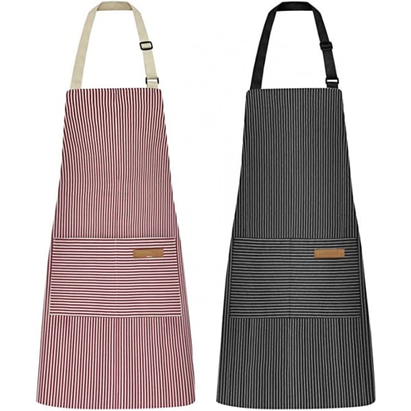 2-Piece Kitchen Cooking Apron, Adjustable Soft Chef Apron With 2 Pockets, Suitable For Both Men And Women (Black/Pink Pinstripe)