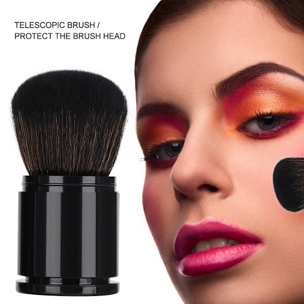 Inntrekkbar sminkebørste Blush Powder Foundation Kosmetikkbørste Kvinner Skjønnhetsverktøy (Svart)