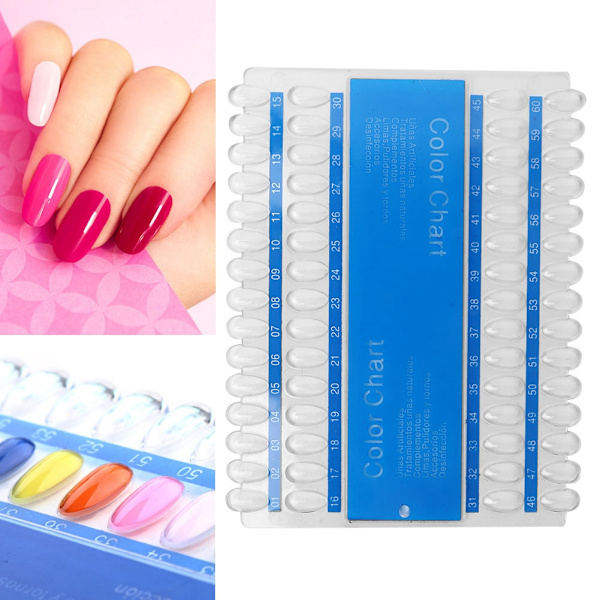 60 stk. neglefarveprøvekort til gellak, display, swatches, manicure, tips, paletværktøj
