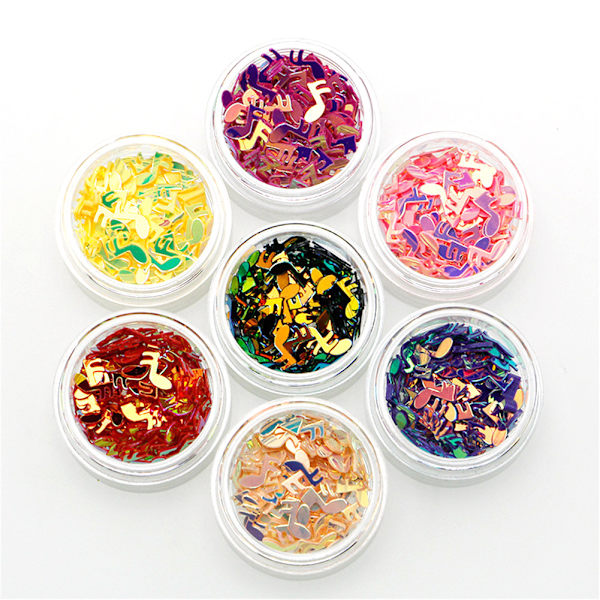 12 farger glitter musikknoter form dekorasjon blanding farge DIY neglekunst klistremerker paljetter