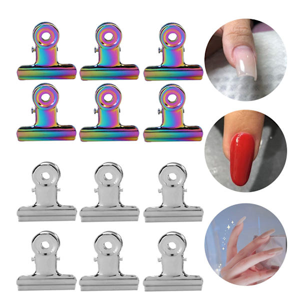 12 st nagelspetsklämmor multifunktionella fingerförlängningsklämmor metallfil pappersklämmor
