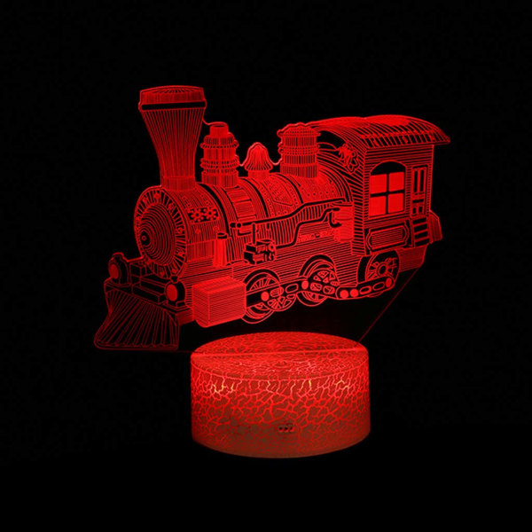 7 färgskiftande nattlampa 3D-atmosfär glödlampa 3D Visual Illusion LED-lampa för barn Leksak Jul Födelsedagspresenter (tåg)