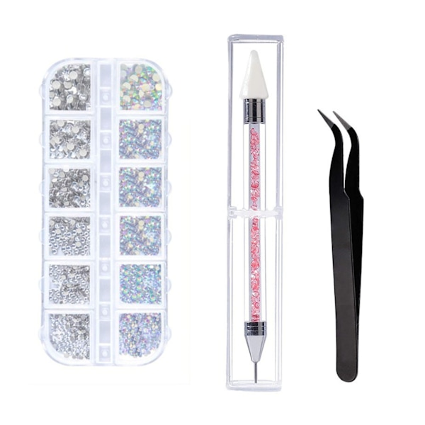 Nagelkonst Strass Kit Plocka Penna Pinsett Bärbar Harts Färgglada Nagel Juveler Kit för Hemma Salong