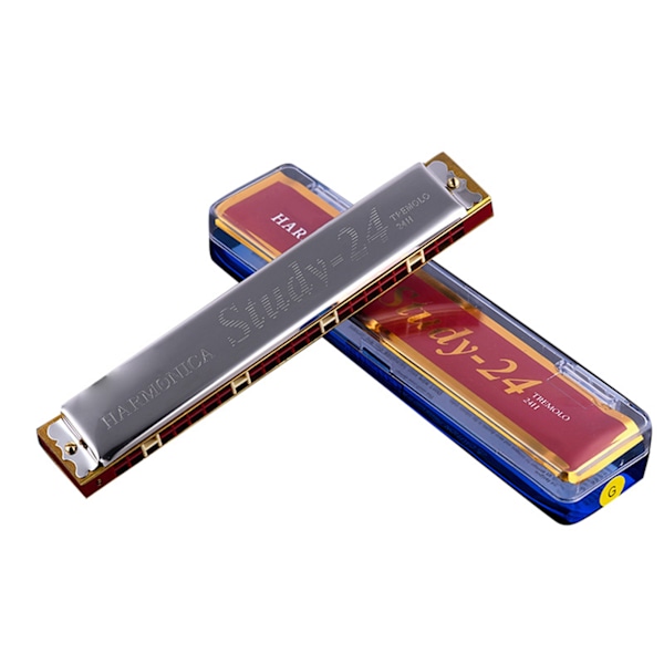 C Key Harmonica 24 Holes Resin Mirror Polishing Surface Good Air Tightness Tremolo Mouth Organ for Beginner Silver