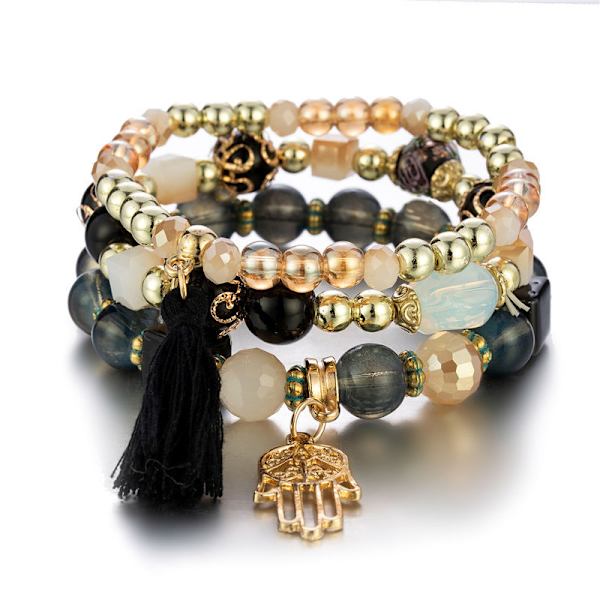 6 Set Bohemian Helmet Rannekkeet Naiselle Monikerroksinen Tupsu Pinottava Helmi Charm Venyvä Statement Ranneke, Naisten Korut