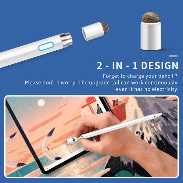 Aktiv stylus ios android uyumlu cep telefonu tablet çizim kalemi dokunmatik ekran  Hvit