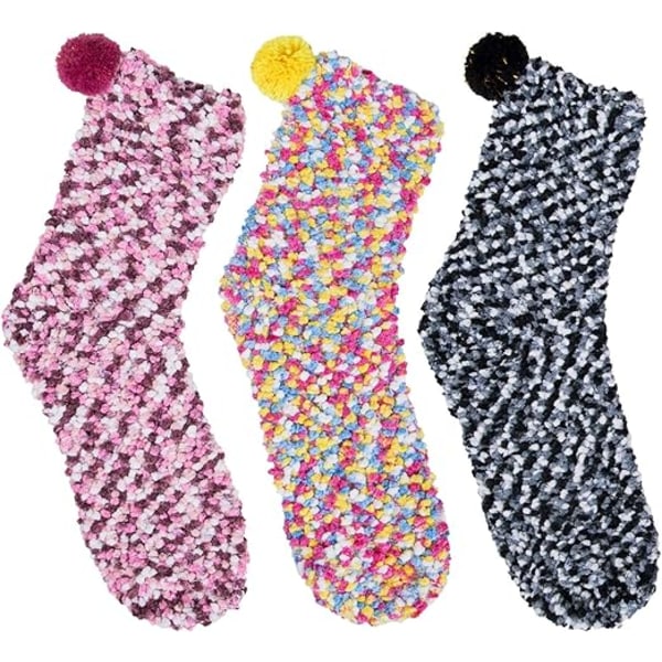 3 Par DIY Presentstrumpor för Kvinnor Flickor Fuzzy Fluffy Strumpor Vintertoffelstrumpor med Presentaskar Cupcake