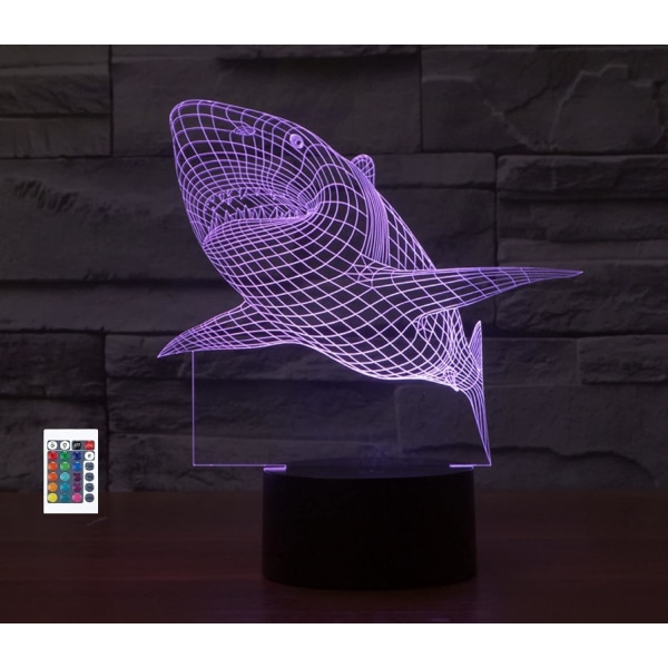 WJ 3D Haj Remote Control 16 Farve Natlys Illusion Akryl LED Bordlampe Sengebordslampe Børns Soveværelse Skrivebordsdekoration Fødselsdagsgaver Legetøj til Børn