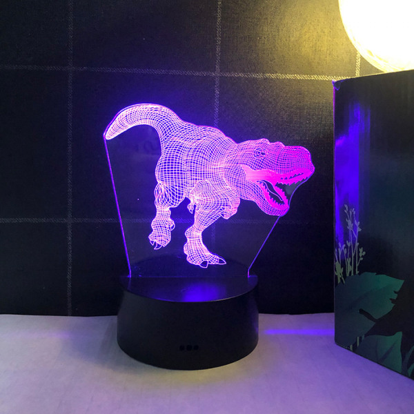 JUSTUP Dinosaur Series Nattlampa 16 färger 3D LED Illusion Lampa Fjärrkontroll Leksaker Barnhem Dekorationslampa -- Dinosaur P（Svart säte）