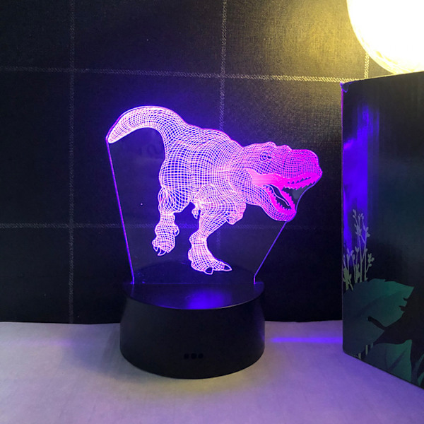 JUSTUP Dinosaurie-serie nattlampa 16 färger 3D LED-illusion lampa fjärrkontroll  leksaker barnens heminredningslampa -- Dinosaurie P（Svart säte）