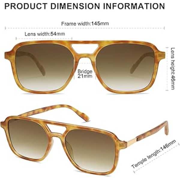 Retro Aviator Solbriller til Kvinder Mænd, Trendy Rektangulære Dame Herre Solbriller SJ2202 Tortoise Frame/Grey Lens