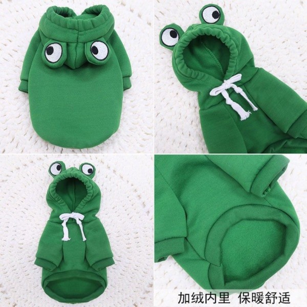 Husdjurskläder Hoodie Söt Grodform Hund Bas Tröja Jacka Katt Varm Jacka Valp Kläder Vinter Fleece Utrustning (S Storlek)