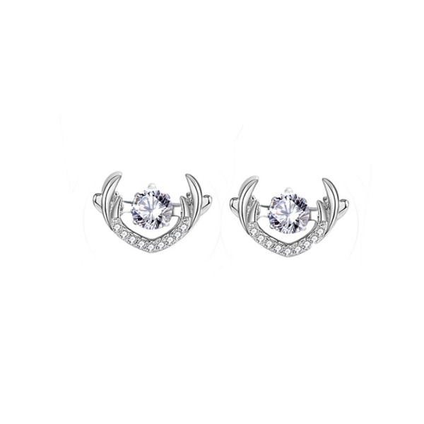 Sterling Silver Horns Stud örhängen, som en present till alla hjärtans dag, mors dag och födelsedag (White Diamond)
