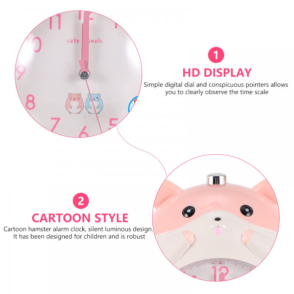 Barnklocka Cartoon Hamster Klocka Nattlampa Pojkar och Flickors Väckarklocka Sovrum Växklcka - Rosa