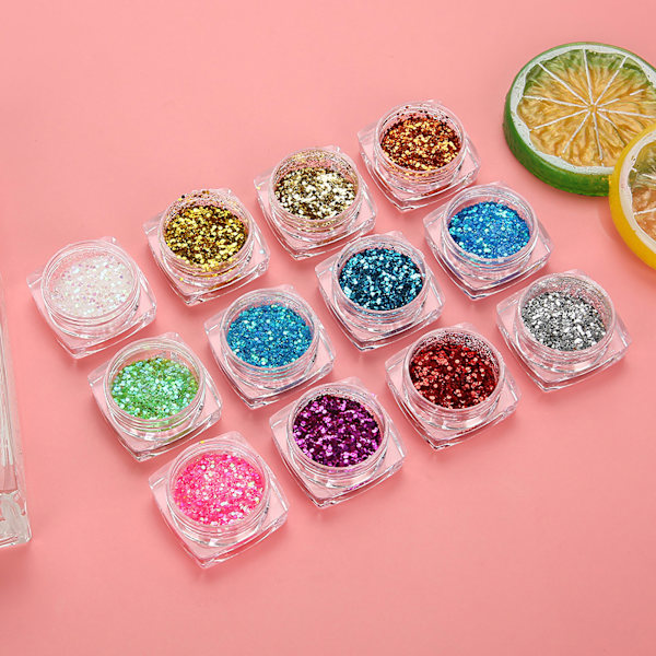 Nagelkonst Glitter Geometrisk Form Dekoration Manikyr Paillette Dekal DIY Kit Tillbehör