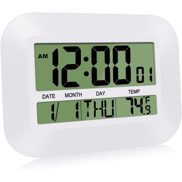 Digital väckarklocka - 4 ljusstyrkor LED-display, snooze 12/24H, adapterström med reservbatteri, enkel att använda för barn och äldre (vit)