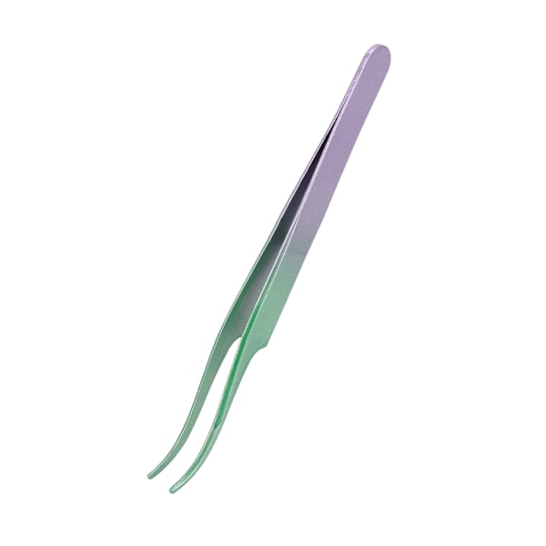 Lash Tweezers i rustfritt stål med stramt grep, buede pinsetter for vippeextensions, grønn lilla gradient